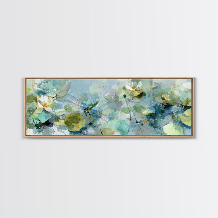 Delicate Dragonfly Above a Pond Surface Canvas Print, Bathroom Art, Bathroom Print, Bathroom Decor, Fine Art, Spa, BAT-3x1-40