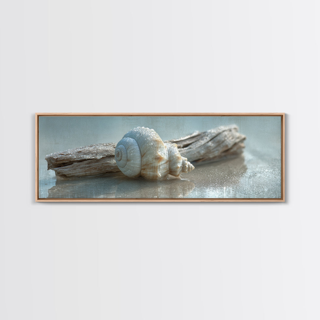 Minimal Seashell Still Life on Pale Sand Canvas Print, Bathroom Art, Minimalist Decor, Bathroom Decor, Fine Art, Spa, BAT-3x1-43