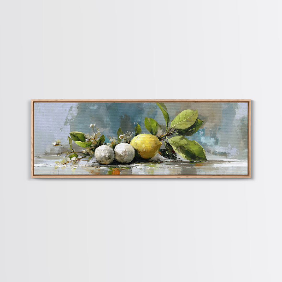 Lemon and Botanical Still Life Canvas Print, Bathroom Art, Wall Hanging, Bathroom Decor, Spa, Modern Art, Bathroom Art Decor, BAT-3x1-46