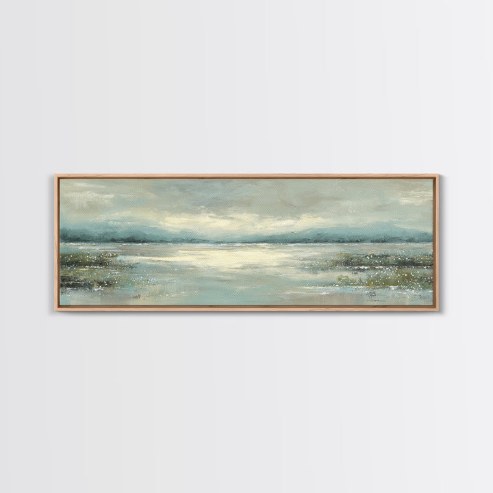 Misty Lake Scene Canvas Print, Bathroom Art, Dog Portrait, Bathroom Decor, Spa, Minimalist Wall Art, Bathroom Wallpaper, BAT-3x1-49