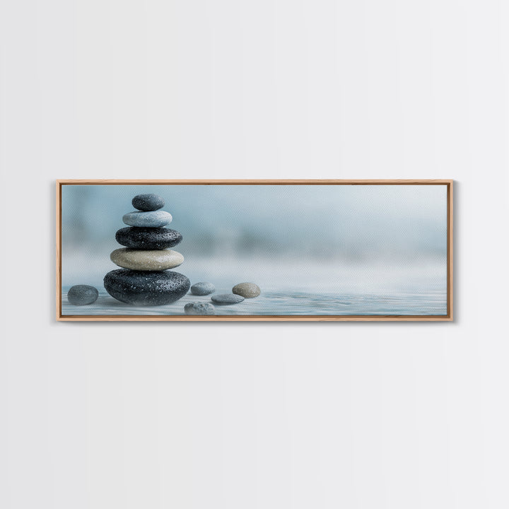 Monochrome Pebble Stack Framed Canvas Print, Bathroom Art, Poster, Bathroom Decor, Watercolor Art, Spa, Digital Print, BAT-3x1-5