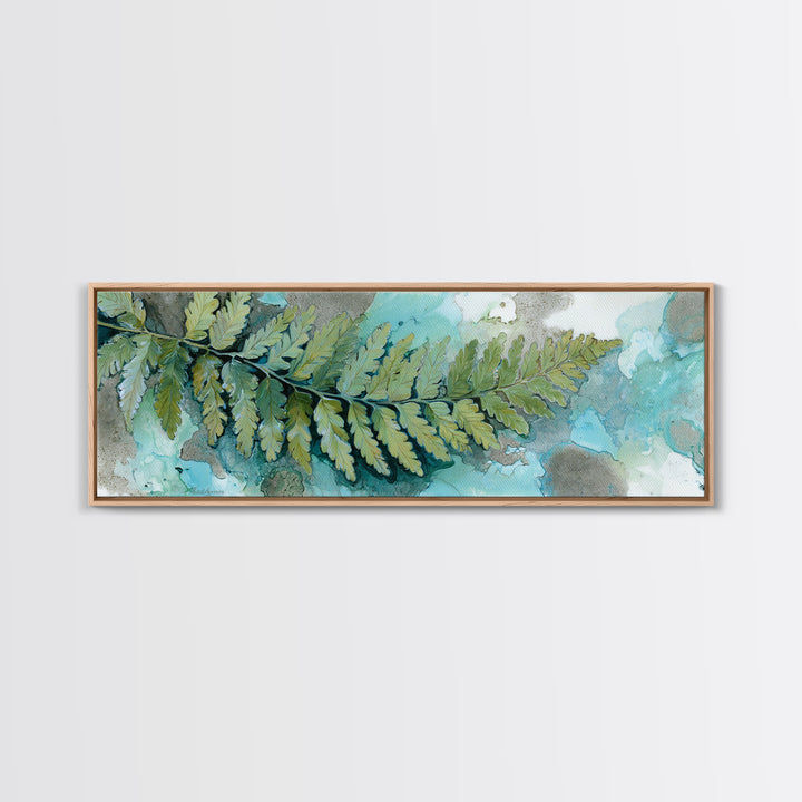 Green Fern Frond Closeup Canvas Print, Bathroom Art, Digital Wall Art, Bathroom Decor, Watercolor Art, Spa, Unique Wall Art, BAT-3x1-50
