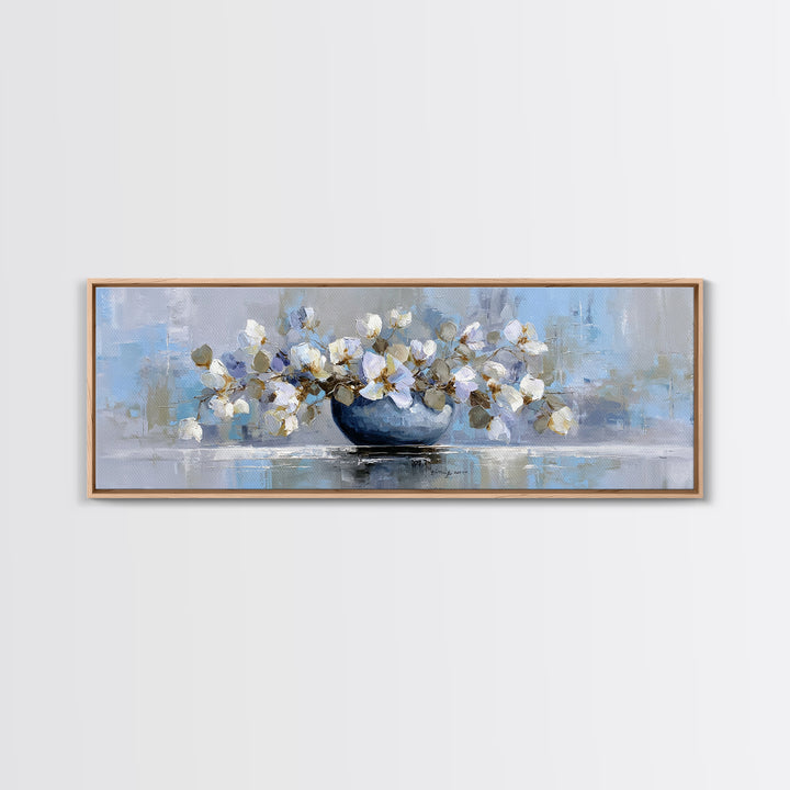 Lavender Sprigs in a Ceramic Vase Framed Canvas Print, Bathroom Art, Luxury Decor, Bathroom Decor, Abstract Art, Spa, BAT-3x1-52