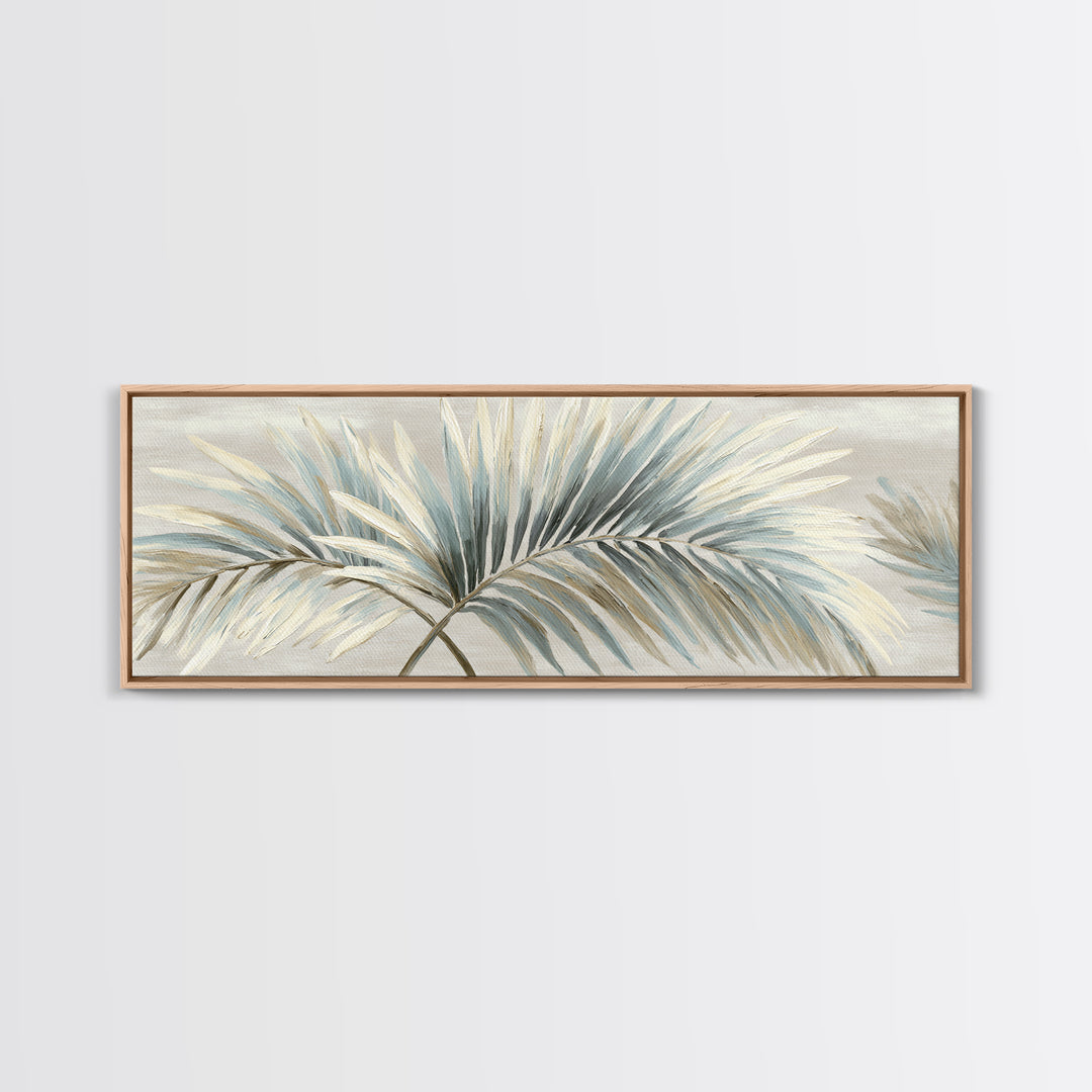 Simple Palm Frond on Off White Linen Framed Canvas Print, Bathroom Art, Boho Decor, Bathroom Decor, Abstract Art, Spa, BAT-3x1-63