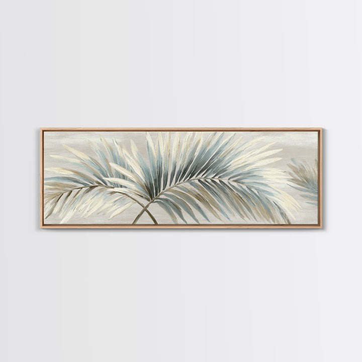 Simple Palm Frond on Off White Linen Framed Canvas Print, Bathroom Art, Boho Decor, Bathroom Decor, Abstract Art, Spa, BAT-3x1-63