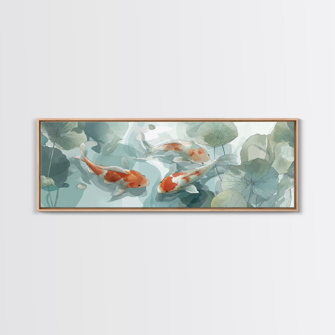 Minimal Koi Fish Swimming Through Clear Water Framed Canvas Print, Bathroom Art, Minimalist Decor, Bathroom Decor, Spa, BAT-3x1-72
