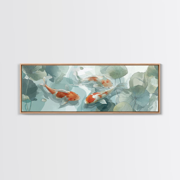 Minimal Koi Fish Swimming Through Clear Water Framed Canvas Print, Bathroom Art, Minimalist Decor, Bathroom Decor, Spa, BAT-3x1-72