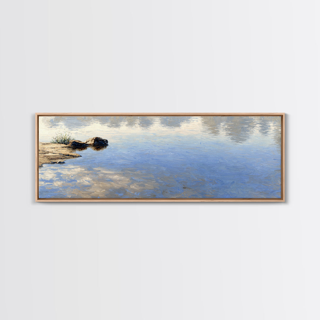 Misty Lake Scene Framed Canvas Print, Bathroom Art, Unique Wall Art, Bathroom Decor, Oil Painting, Spa, Gallery Decor, BAT-3x1-73