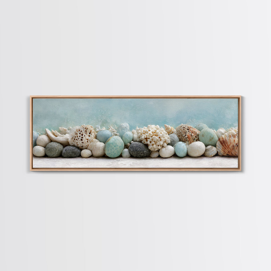 Coral and Shell Arrangement Canvas Print, Bathroom Art, Digital Wall Art, Bathroom Decor, Fine Art, Spa, Unique Wall Art, BAT-3x1-75