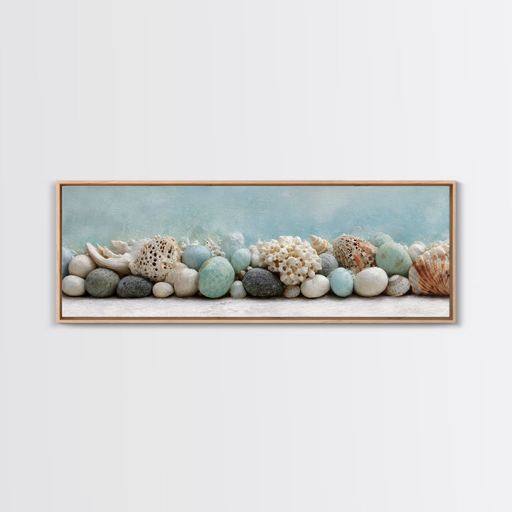 Coral and Shell Arrangement Canvas Print, Bathroom Art, Digital Wall Art, Bathroom Decor, Fine Art, Spa, Unique Wall Art, BAT-3x1-75