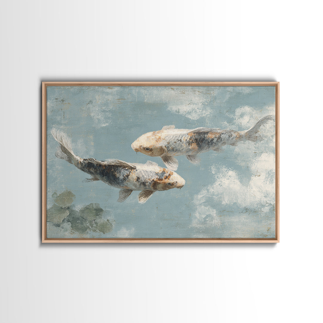 Minimal Koi Fish Swimming Through Clear Water Canvas Print, Bathroom Art, Digital Art, Bathroom Decor, Fine Art, Spa, BAT-3x2-12