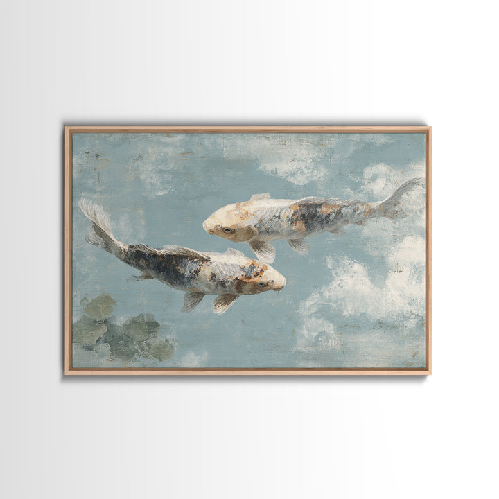 Minimal Koi Fish Swimming Through Clear Water Canvas Print, Bathroom Art, Digital Art, Bathroom Decor, Fine Art, Spa, BAT-3x2-12