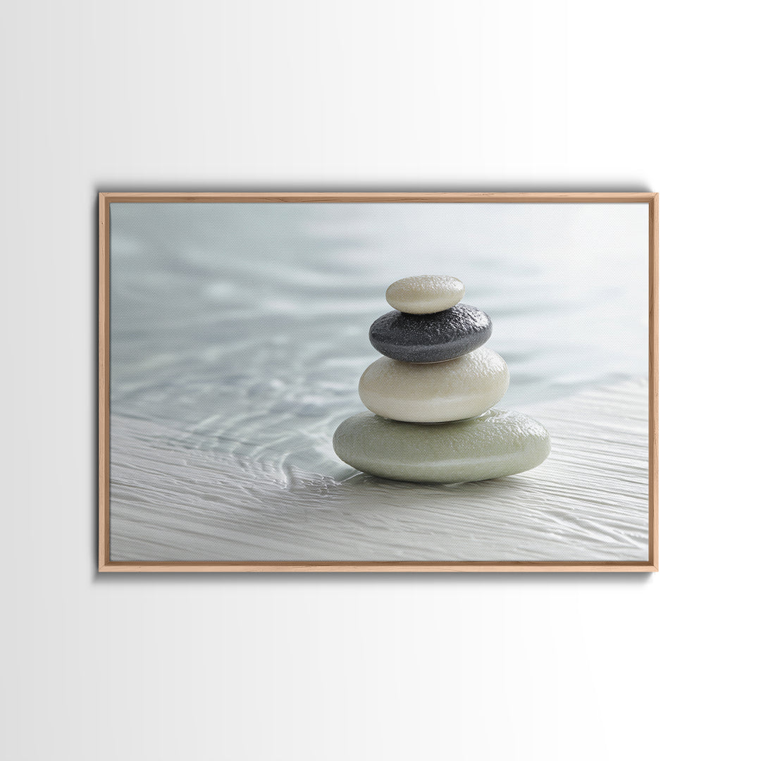 Monochrome Pebble Stack Canvas Print, Bathroom Art, Bathroom Wall Art, Bathroom Decor, Fine Art, Spa, Retro Wall Art, BAT-3x2-17