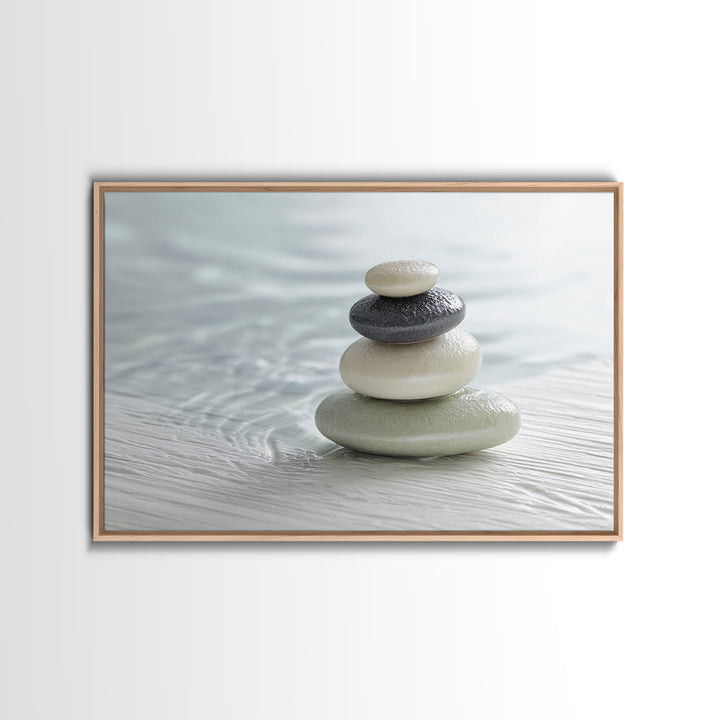 Monochrome Pebble Stack Canvas Print, Bathroom Art, Bathroom Wall Art, Bathroom Decor, Fine Art, Spa, Retro Wall Art, BAT-3x2-17