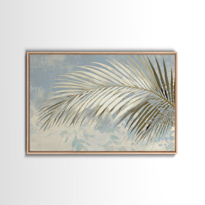 Simple Palm Frond on Off White Linen Framed Canvas Print, Bathroom Art, Custom Pet Portrait, Bathroom Decor, Fine Art, Spa, BAT-3x2-27