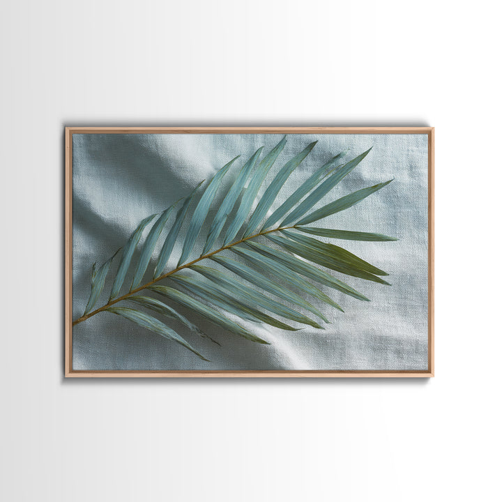 Simple Palm Frond on Off White Linen Canvas Print, Bathroom Art, Poster, Bathroom Decor, Abstract Art, Spa, Digital Print, BAT-3x2-3