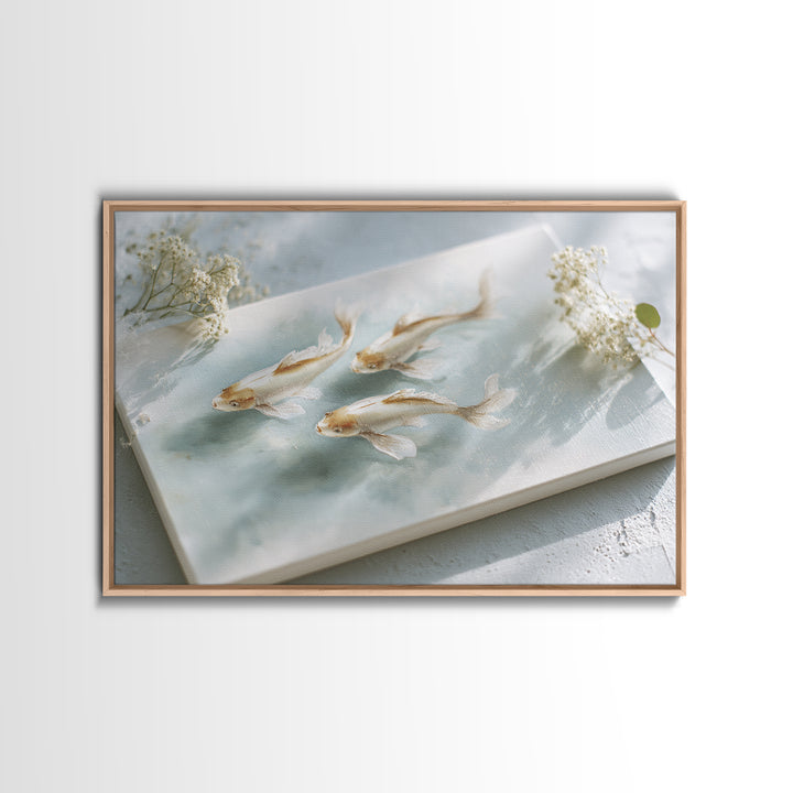 Minimal Koi Fish Swimming Through Clear Water Framed Canvas Print, Bathroom Art, Bathroom Wall Art, Bathroom Decor, Spa, BAT-3x2-36