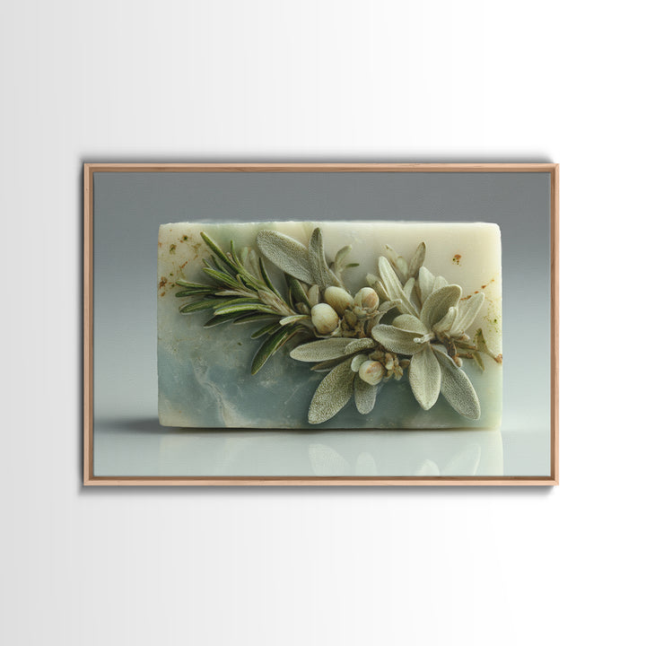 Botanical Bath Herb Arrangement Framed Canvas Print, Bathroom Art, Dopamine Decor, Bathroom Decor, Fine Art, Spa, Halloween Art, BAT-3x2-45