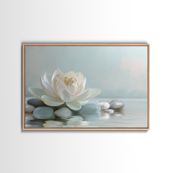 Lotus Flower Floating on Calm Water Canvas Print, Bathroom Art, Framed Wall Art, Bathroom Decor, Spa, Bathroom Art Decor, BAT-3x2-48