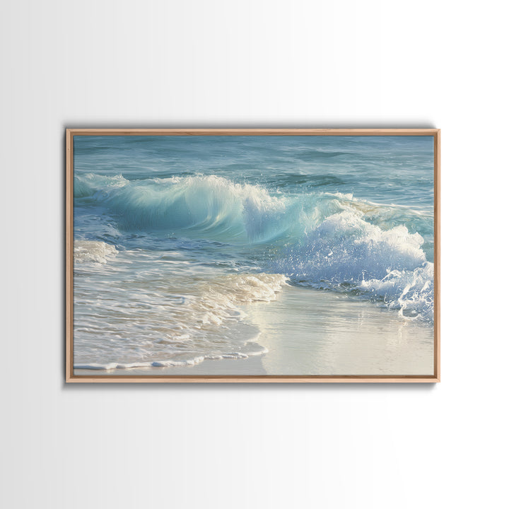 Calming Blue Ocean Wave Study Framed Canvas Print, Bathroom Art, Framed Wall Art, Bathroom Decor, Oil Painting, Spa, BAT-3x2-5
