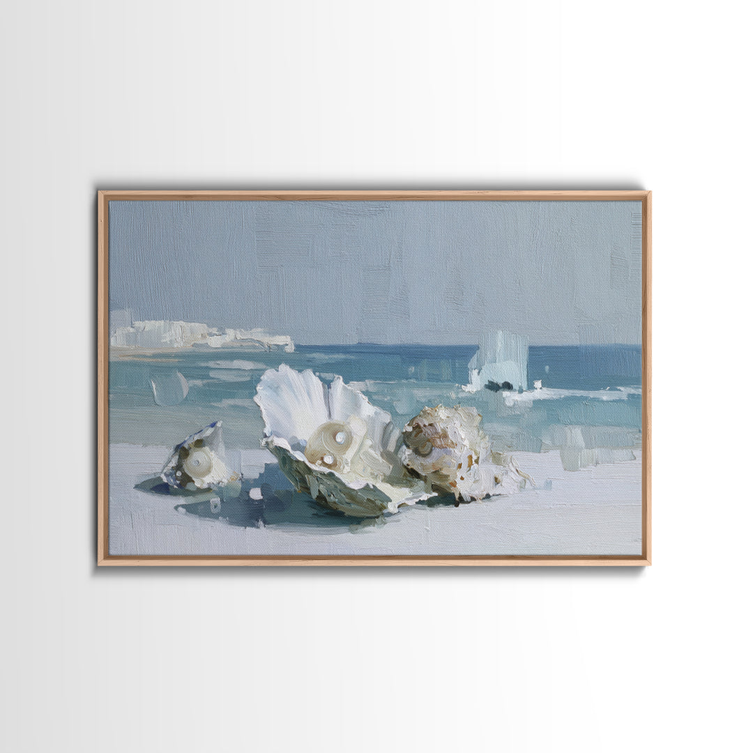 Oyster Shell Study Framed Canvas Print, Bathroom Art, Bathroom Decor, Oil Painting, Spa, Bathroom Accessories, Modern Art, BAT-3x2-50