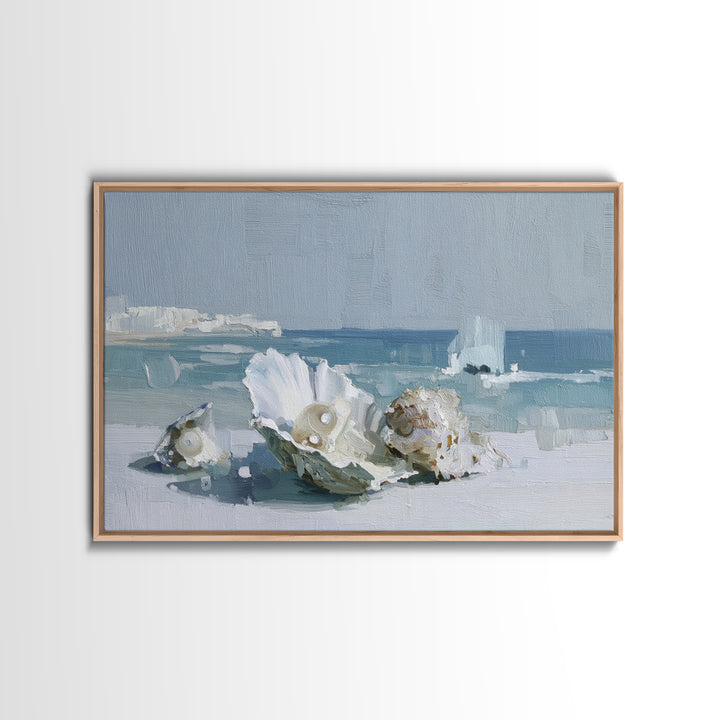 Oyster Shell Study Framed Canvas Print, Bathroom Art, Bathroom Decor, Oil Painting, Spa, Bathroom Accessories, Modern Art, BAT-3x2-50