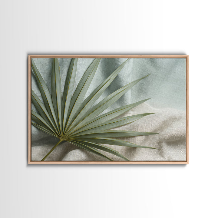 Simple Palm Frond on Off White Linen Canvas Print, Bathroom Art, Canvas Wall Art, Bathroom Decor, Spa, Bathroom Wallpaper, BAT-3x2-51