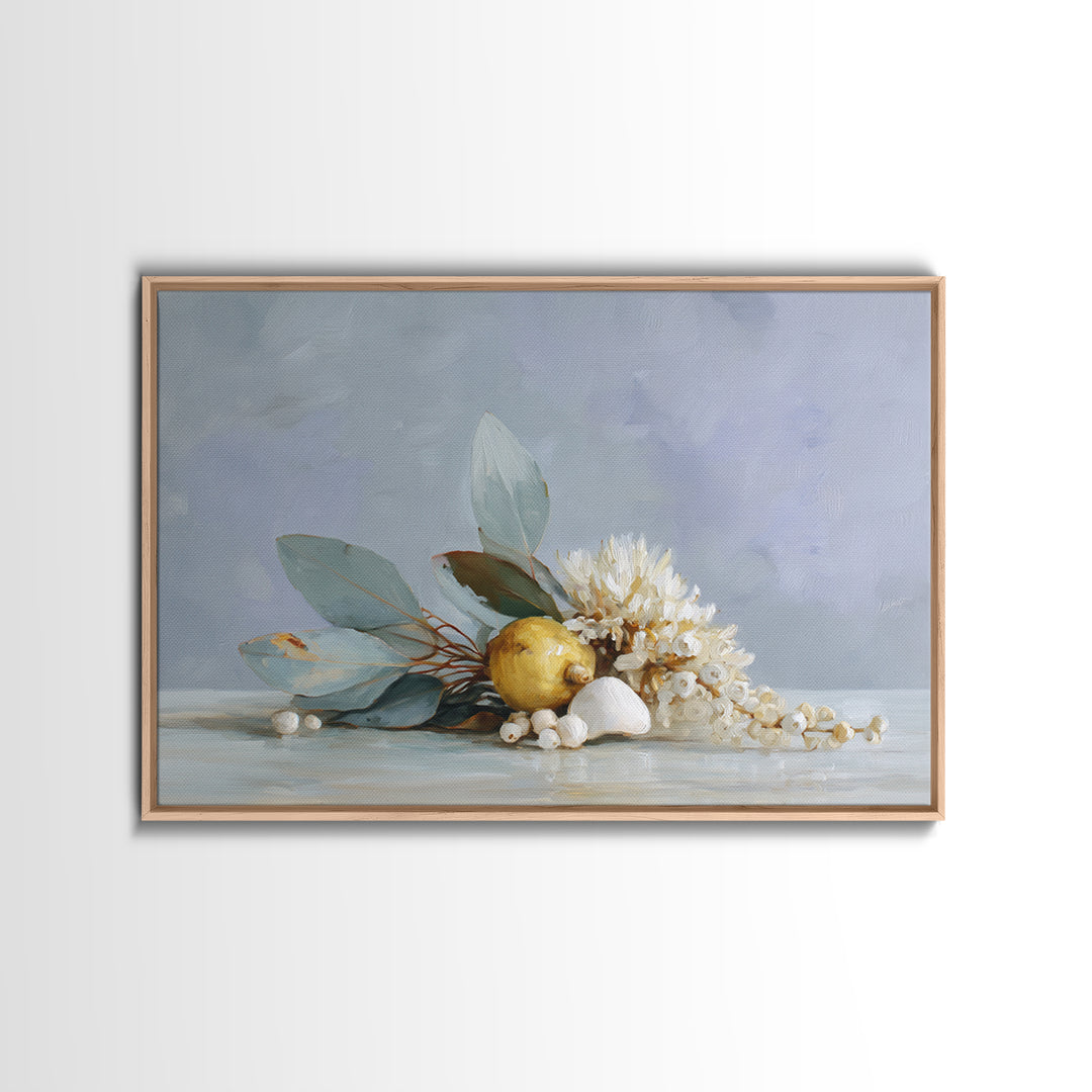 Lemon and Botanical Still Life Canvas Print, Bathroom Art, Framed Wall Art, Bathroom Decor, Watercolor Art, Spa, BAT-3x2-58