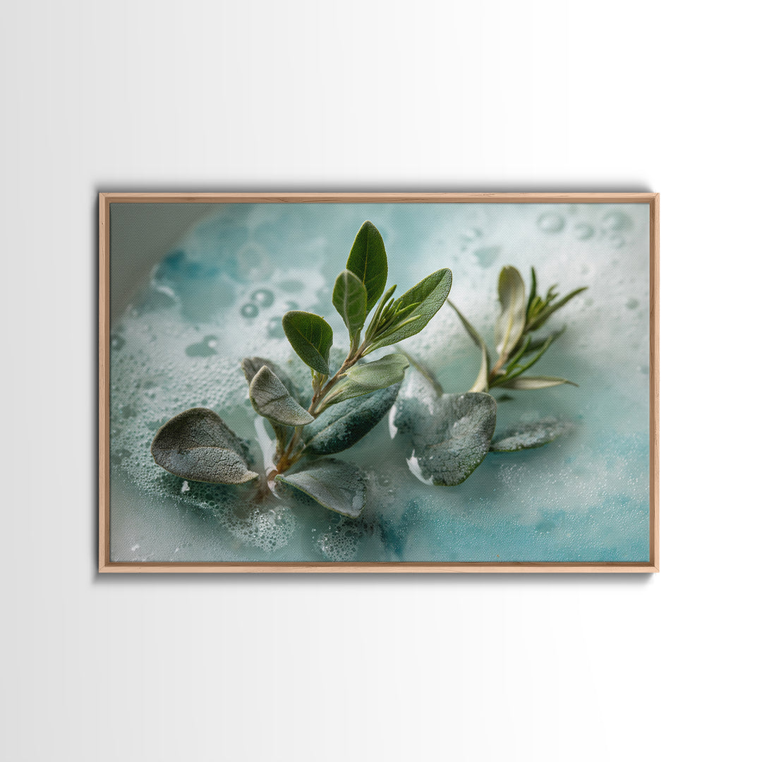 Botanical Bath Herb Arrangement Framed Canvas Print, Bathroom Art, Dopamine Decor, Bathroom Decor, Fine Art, Spa, Halloween Art, BAT-3x2-69