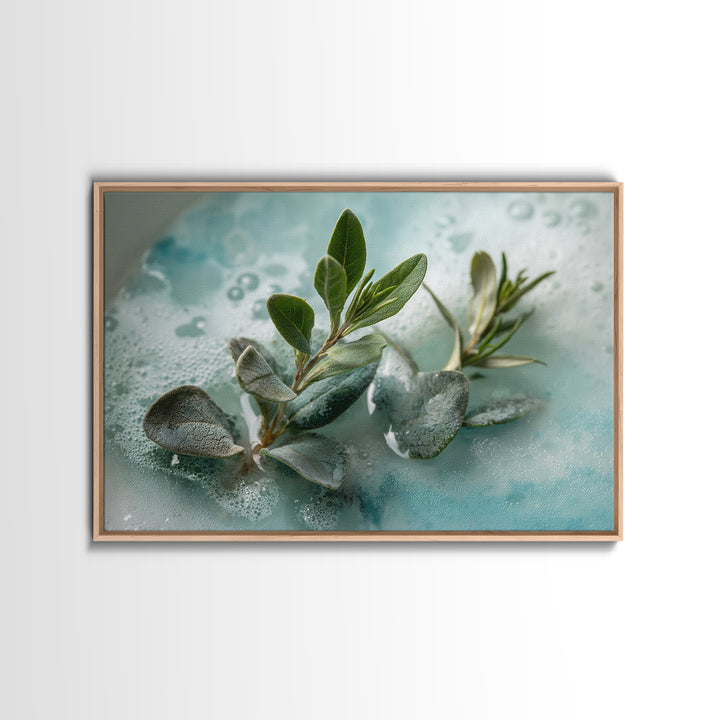 Botanical Bath Herb Arrangement Framed Canvas Print, Bathroom Art, Dopamine Decor, Bathroom Decor, Fine Art, Spa, Halloween Art, BAT-3x2-69