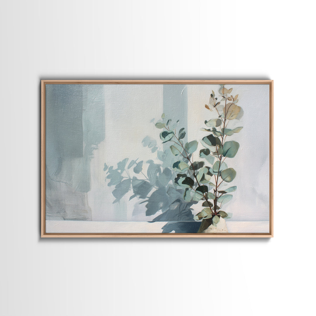 Sunlit Window Plant Shadow on Plaster Framed Canvas Print, Bathroom Art, Bathroom Wall Art, Bathroom Decor, Fine Art, Spa, BAT-3x2-70