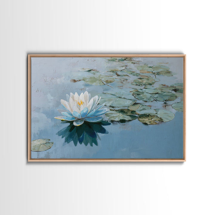 Lotus Flower Floating on Calm Water Canvas Print, Bathroom Art, Modern Art, Bathroom Decor, Watercolor Art, Spa, BAT-3x2-72