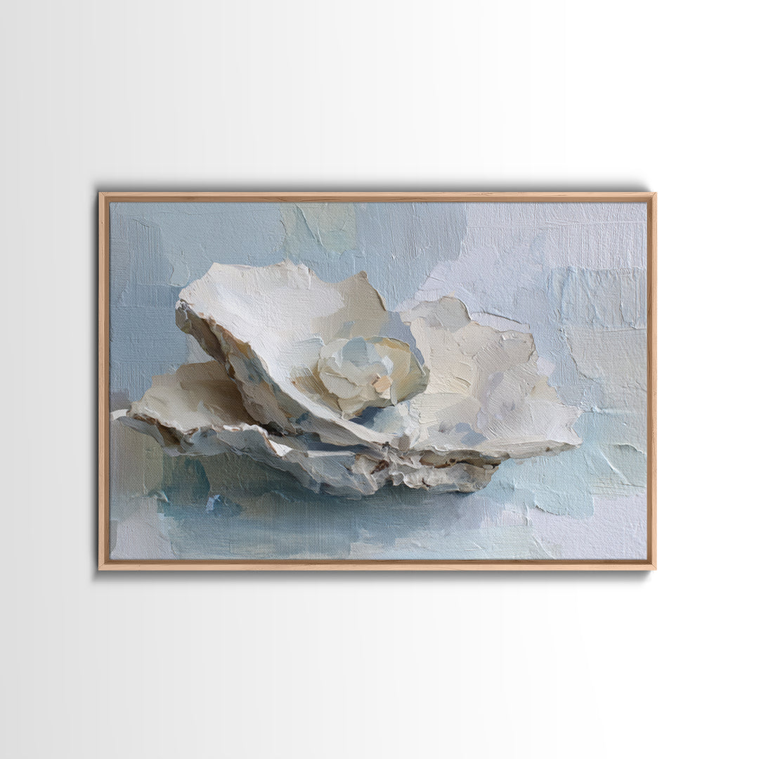 Oyster Shell Study Framed Canvas Print, Bathroom Art, Bathroom Decor, Oil Painting, Spa, Bathroom Accessories, Modern Art, BAT-3x2-74
