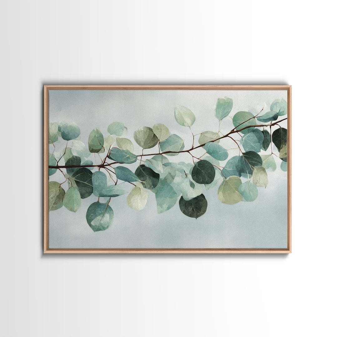 Spa Eucalyptus Branch Framed Canvas Print, Bathroom Art, Bathroom Prints, Bathroom Decor, Watercolor Art, Spa, Trendy Wall Art, BAT-3x2-78