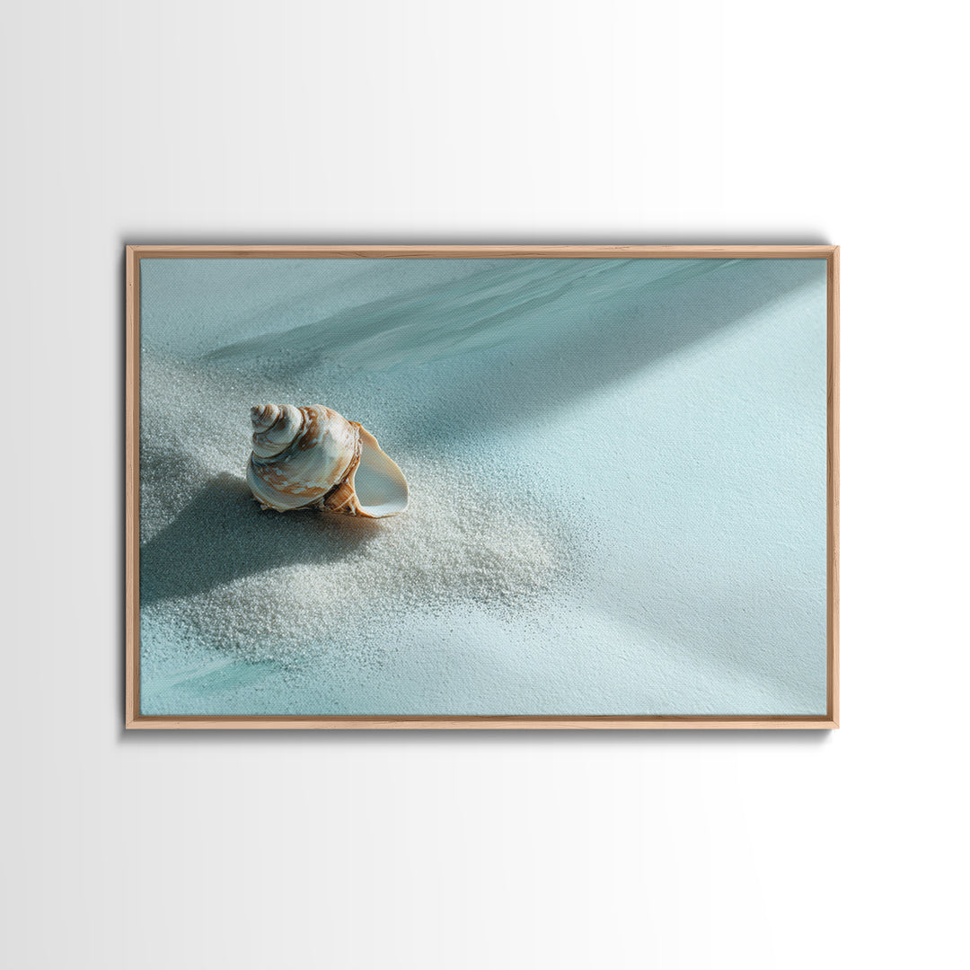 Minimal Seashell Still Life on Pale Sand Framed Canvas Print, Bathroom Art, Digital Print, Bathroom Decor, Watercolor Art, Spa, BAT-3x2-79