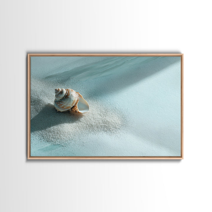 Minimal Seashell Still Life on Pale Sand Framed Canvas Print, Bathroom Art, Digital Print, Bathroom Decor, Watercolor Art, Spa, BAT-3x2-79