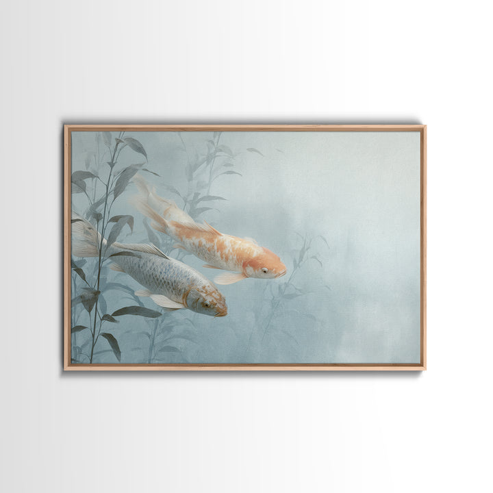 Minimal Koi Fish Swimming Through Clear Water Canvas Print, Bathroom Art, Bathroom Wallpaper, Bathroom Decor, Fine Art, Spa, BAT-3x2-84