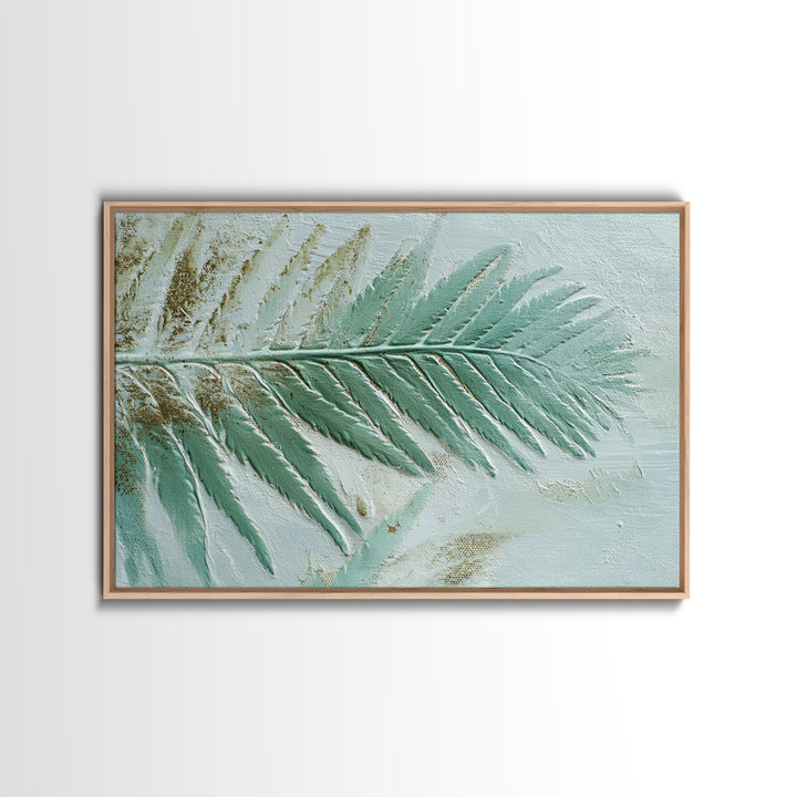 Green Fern Frond Closeup Framed Canvas Print, Bathroom Art, Dog Portrait, Bathroom Decor, Fine Art, Spa, Minimalist Wall Art, BAT-3x2-86