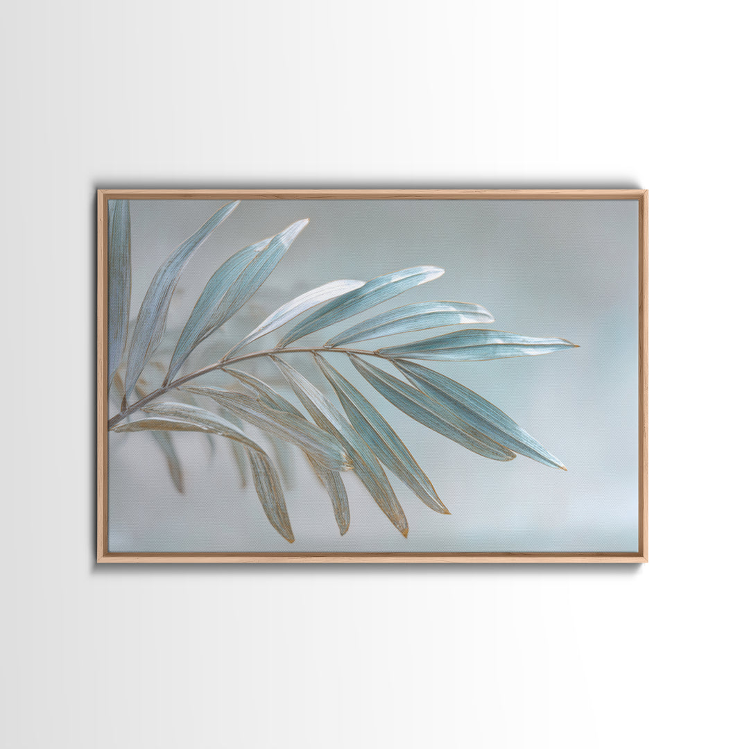 Simple Palm Frond on Off White Linen Framed Canvas Print, Bathroom Art, Gallery Decor, Bathroom Decor, Abstract Art, Spa, BAT-3x2-99