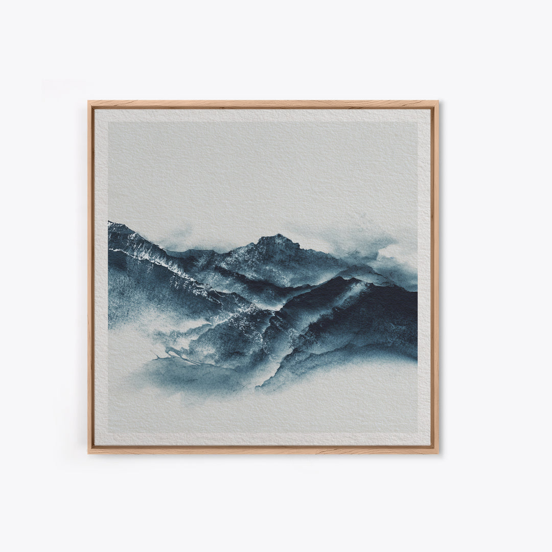 Black Ink Mountain Range Framed Canvas Print, Black and White Art, Canvas Print, Living Room Decor, Oil Painting, Monochrome, BAW-1x1-2
