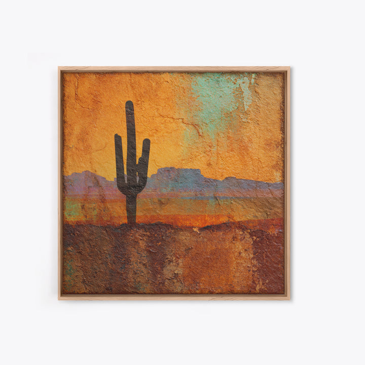 Monochrome Desert Cactus Silhouette Framed Canvas Print, Black and White Art, Neutral Decor, Living Room Decor, Oil Painting, BAW-1x1-21
