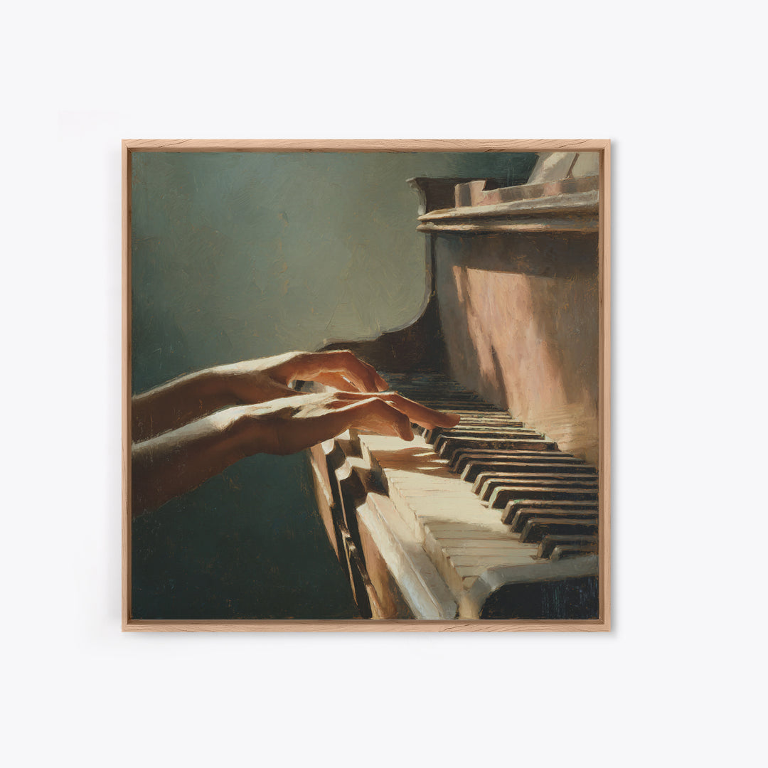 Piano Keys and Hands Canvas Print, Black and White Art, Modern Wall Art, Living Room Decor, Oil Painting, Monochrome, BAW-1x1-22