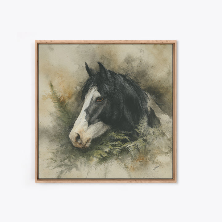 Black and White Wild Horse Portrait Framed Canvas Print, Black and White Art, Textured Painting, Living Room Decor, Monochrome, BAW-1x1-29