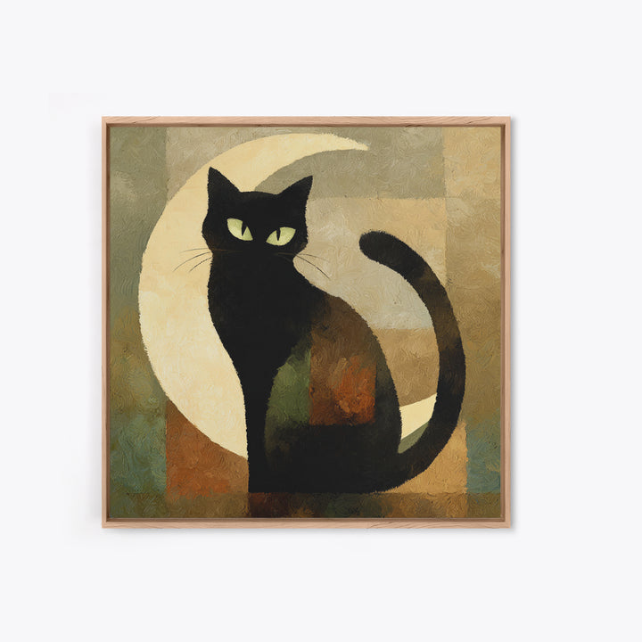 Black Cat Silhouette Framed Canvas Print, Black and White Art, Room Decor, Living Room Decor, Fine Art, Monochrome, Art Print, BAW-1x1-40