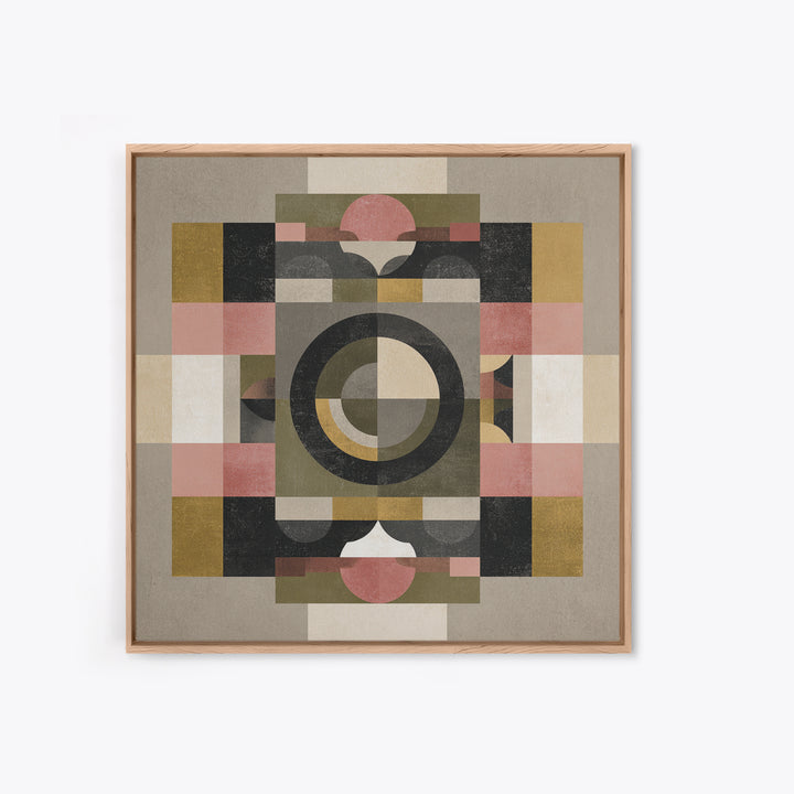 Geometric Bauhaus Grayscale Shapes Framed Canvas Print, Black and White Art, Set of 3 Prints, Living Room Decor, Monochrome, BAW-1x1-42