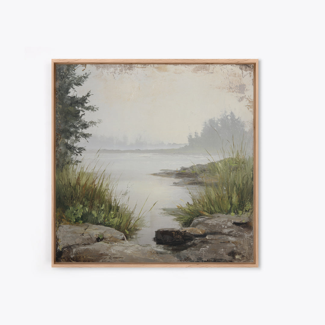 Misty Bridge Landscape Framed Canvas Print, Black and White Art, Modern Wall Art, Living Room Decor, Fine Art, Monochrome, BAW-1x1-43