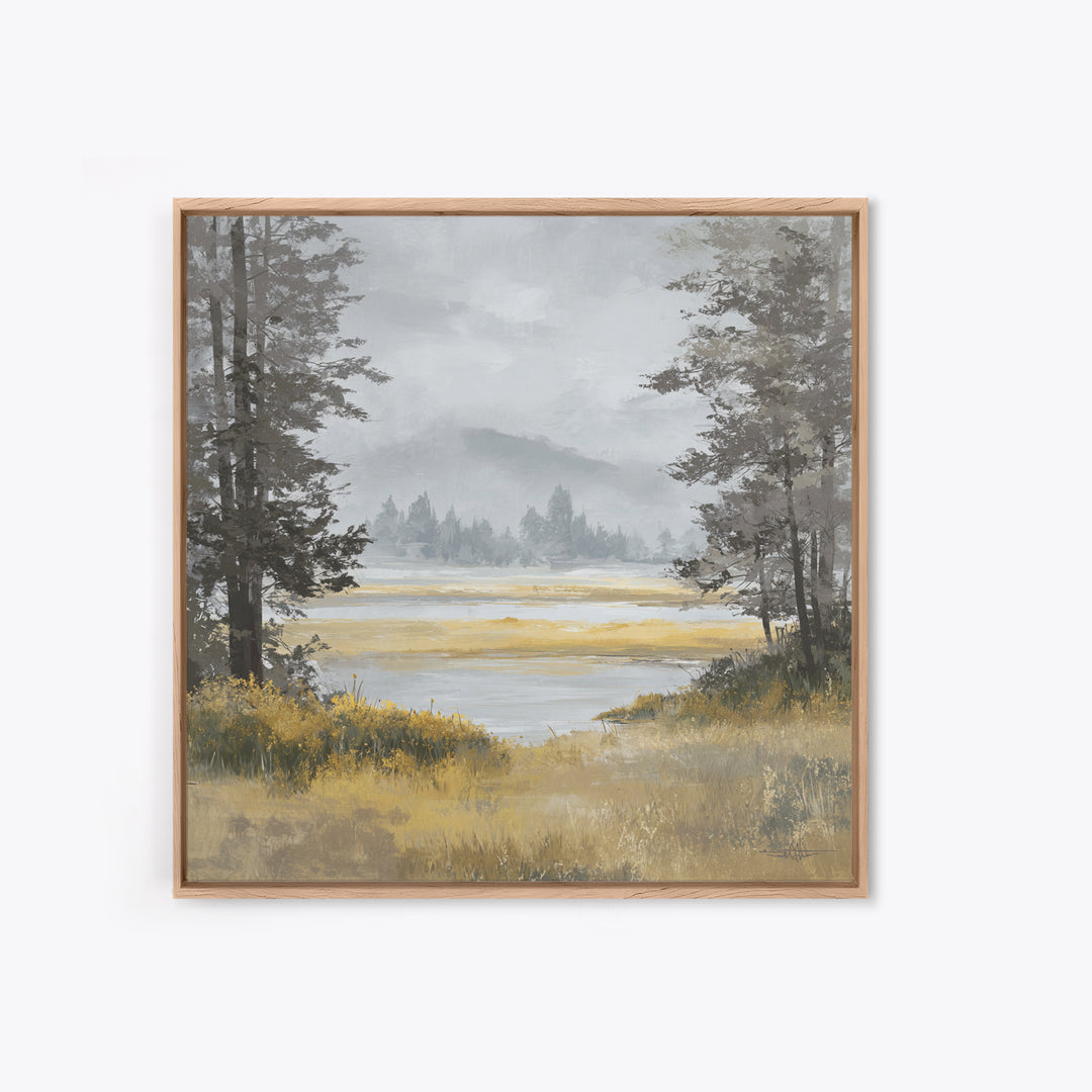 Moody Foggy Forest Framed Canvas Print, Black and White Art, Gothic Decor, Living Room Decor, Oil Painting, Monochrome, BAW-1x1-7