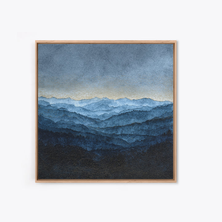 Black Ink Mountain Range Framed Canvas Print, Black and White Art, Fine Art Print, Living Room Decor, Fine Art, Monochrome, BAW-1x1-74