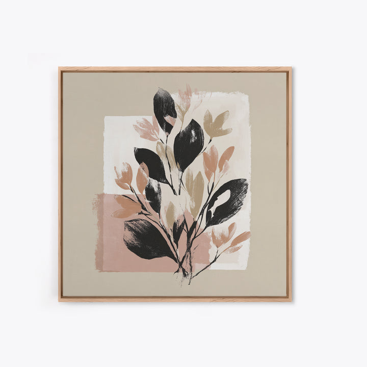 Minimal Botanical Branch Framed Canvas Print, Black and White Art, Statement Artwork, Living Room Decor, Fine Art, Monochrome, BAW-1x1-78