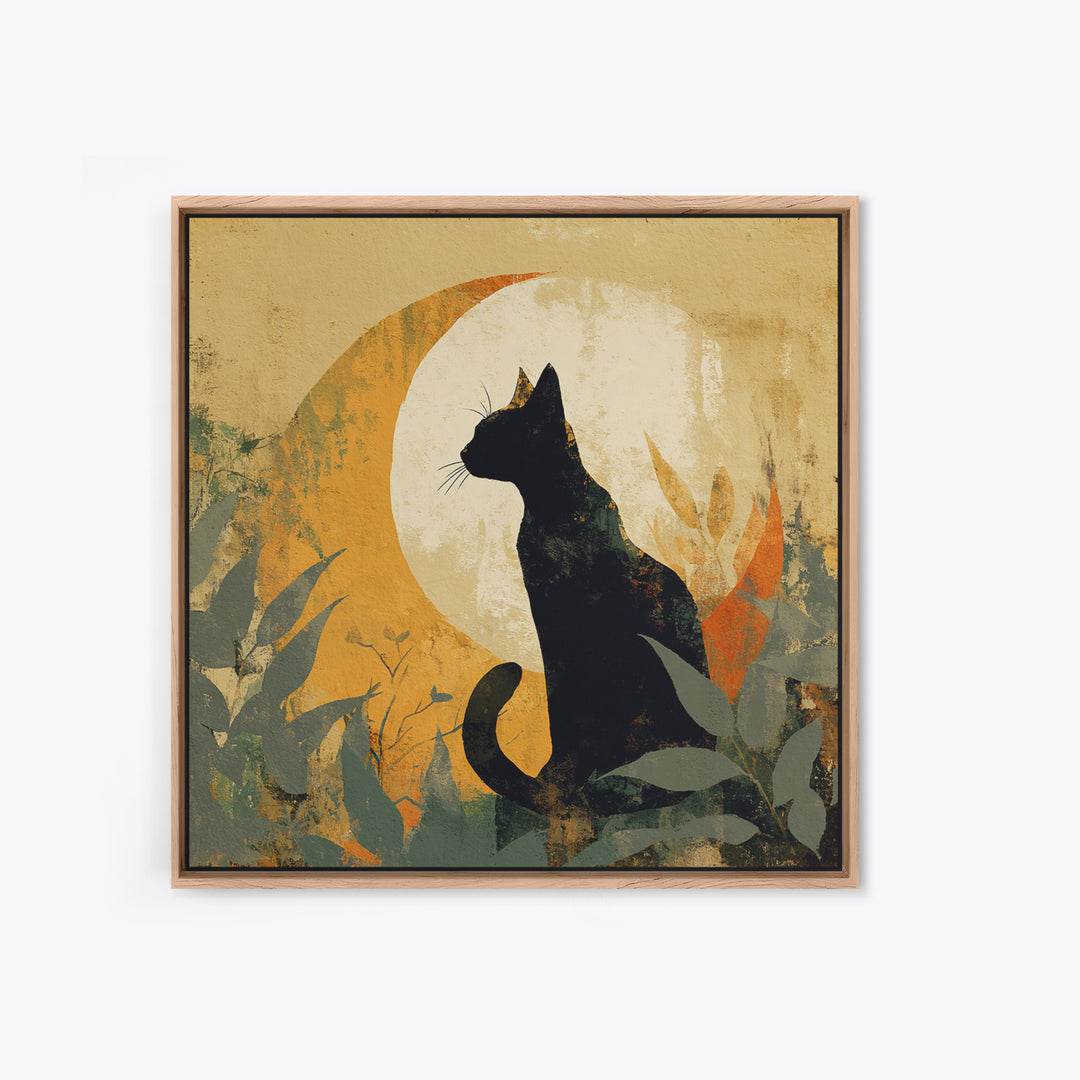 Black Cat Silhouette Framed Canvas Print, Black and White Art, Minimalist Decor, Living Room Decor, Fine Art, Monochrome, BAW-1x1-88